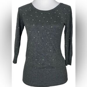 White House Black Market XS Soft Sweater: 3/4 sleeves and rhinestones on front